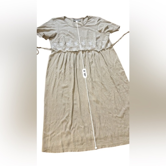 Vintage 80s ANOTHER THYME Size XL Taupe Linen Rayon Blend Maxi Sundress Tie Back - Picture 8 of 8